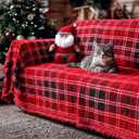 Christmas Couch Cover 71"x 118"Green and Red Plaid Sofa Covers for 3 Cushion Couch Covers with Tassel Farmhouse Protector for Christmas Decorations Sofa Throw Cover