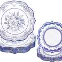 40 Pcs Paper Plates Chinoiserie Flower Scalloped Paper Plates 7 & 10 Inch Blue White Floral Disposable Plates for Wedding Birthday Spring Summer Party Table Supplies