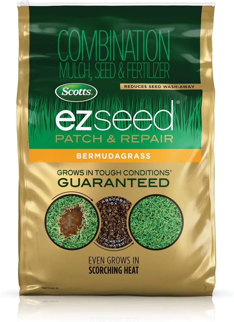 Scotts EZ Seed Patch & Repair Bermudagrass Combination Mulch, Bermudagrass Seed and Fertilizer for Bare Spots and Repair, Grows in Scorching Heat, 20 lb.