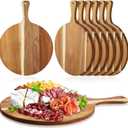 Sliner 6 Pcs Acacia Wood Round Cutting Board Bulk 0.6 Inch Thick Charcuterie Board with Handle Housewarming Gift Large Wooden Chopping Paddle for Cutting Pizza Cheese Meat Fruit (13 x 9 Inch)