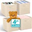 Reli. 11 Inch Cube Storage Bins (4 Pack) | Cube Organizer Bins | 11x11 Fabric Storage Boxes | Collapsible, Foldable Fabric Cubby Box (Square) | Kids Room Organization (Beige)