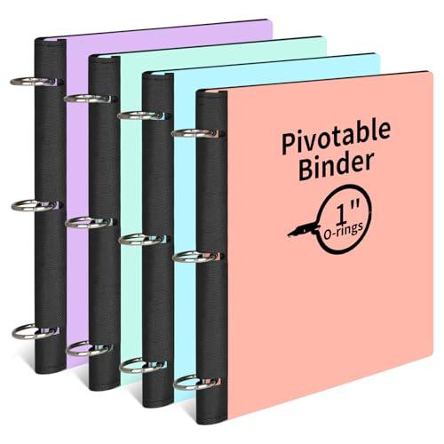 LETVPVOW 4 Pcs 360° Pivotable 3 Ring Binder, Soft 1 inch Binders 3 Ring, Flexible Thin Soft Three Ring Binder Fits 8.5" x 11", for Home, School and Office-Blue, Green, Pink, Purple