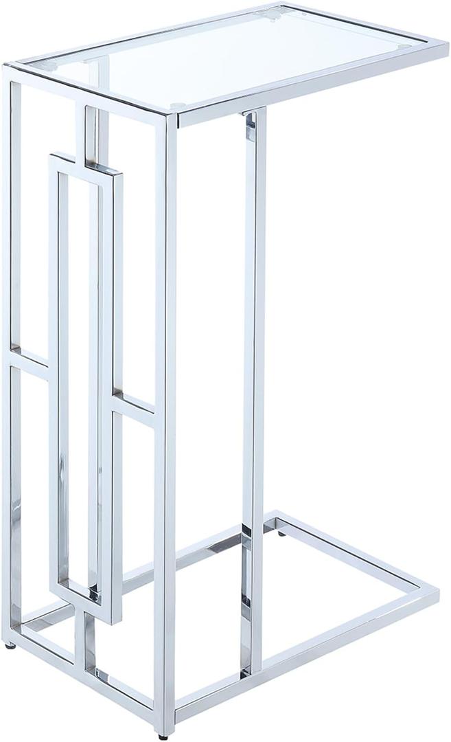 Convenience Concepts Town Square Chrome C End Table 15.75" - Contemporary C Couch Table, Modern Living Room Glass Side Table, Family Room Sliding End Table, Glass/Chrome
