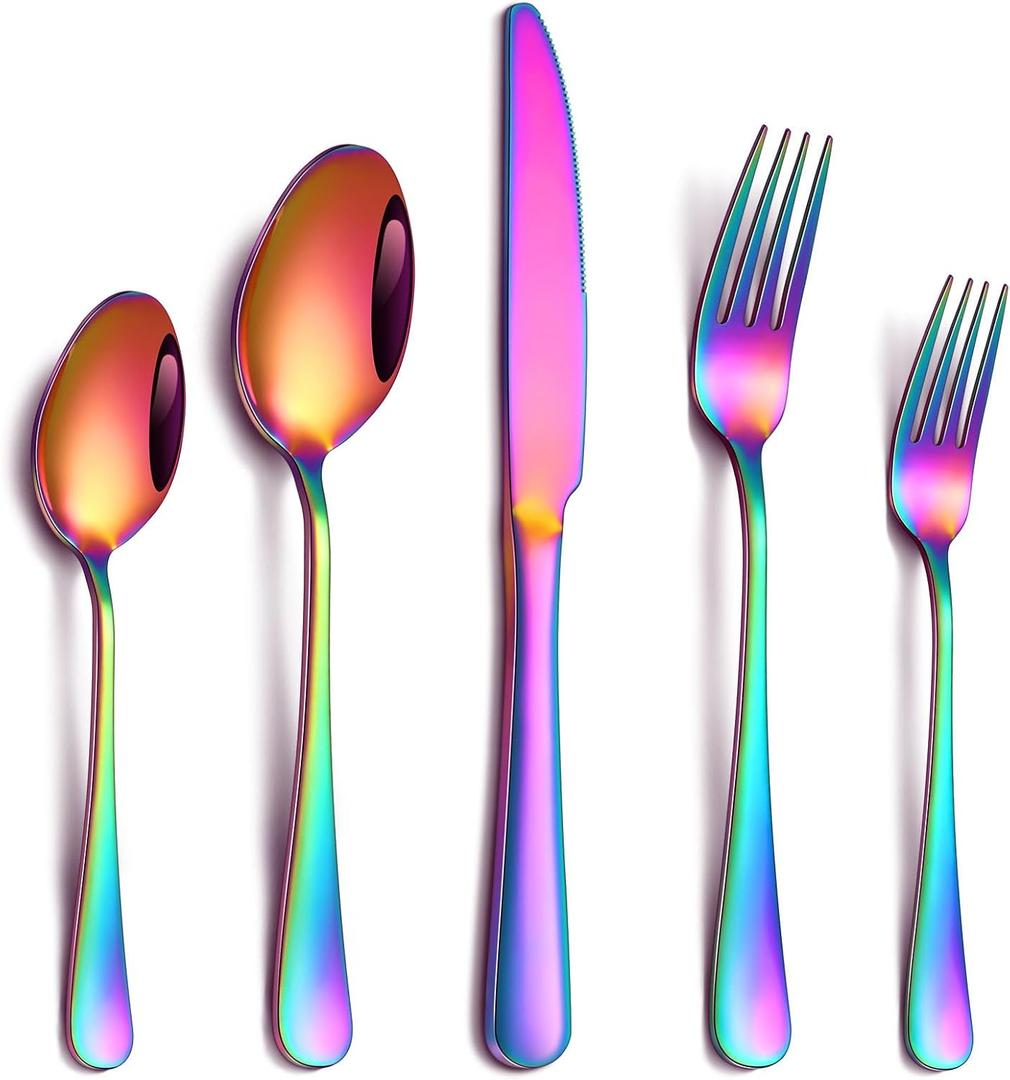 PHILIPALA 20 Piece Rainbow Silverware Set, Stainless Steel Flatware Set for 4 Colorful Cutlery Utensil Set Include Knife Fork Spoon Food Grade Mirror Polished Dishwasher Safe