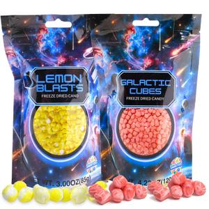 Freeze Dried Sour Candies, Lemon Blasts and Fruit Bursts, Dehydrated Fruity Flavored Candy, Share Sized, Resealable Bags (Pack of 2)