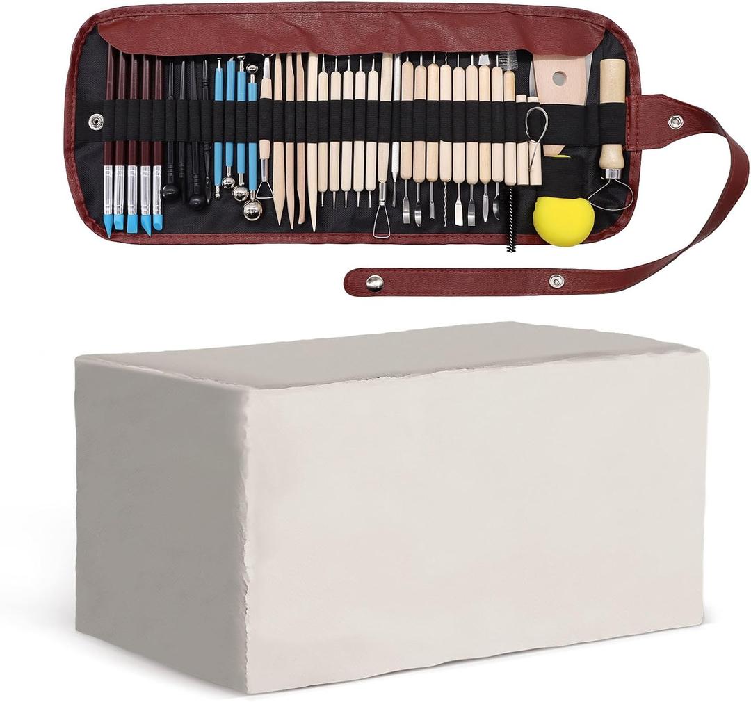 10LBs Natural Air Dry Clay Bulk, VIBRATITE All-Purpose Modeling Sculpting Pottery Clay with 40Pcs Pottery Tools Kit for Beginners and Professional (White)