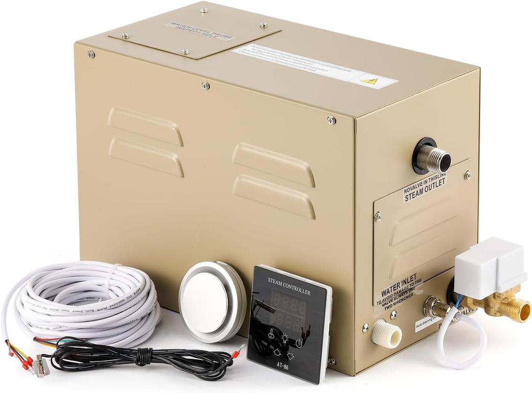 Steam Shower Generator Kit 3KW for Bath Sauna SPA, Self-draining System, Aromatherapy Steam Head, LED Waterproof Controller, 12-Hour Timer 77-131 For Home Commercial Use, 13.8*7.1*9.5inch