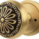Black and Brushed Brass Door Knobs  Privacy Interior Handle with Floral Medallion, Elegant Art Deco Style for Bedroom and Bathroom Doors (Black and Brushed Brass, Privacy-2.375)