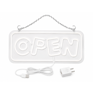 16 x 8 Inch LED Neon Open Sign, Matte Black Base with Italic Blue and White Open Letters, Business Storefront Sign