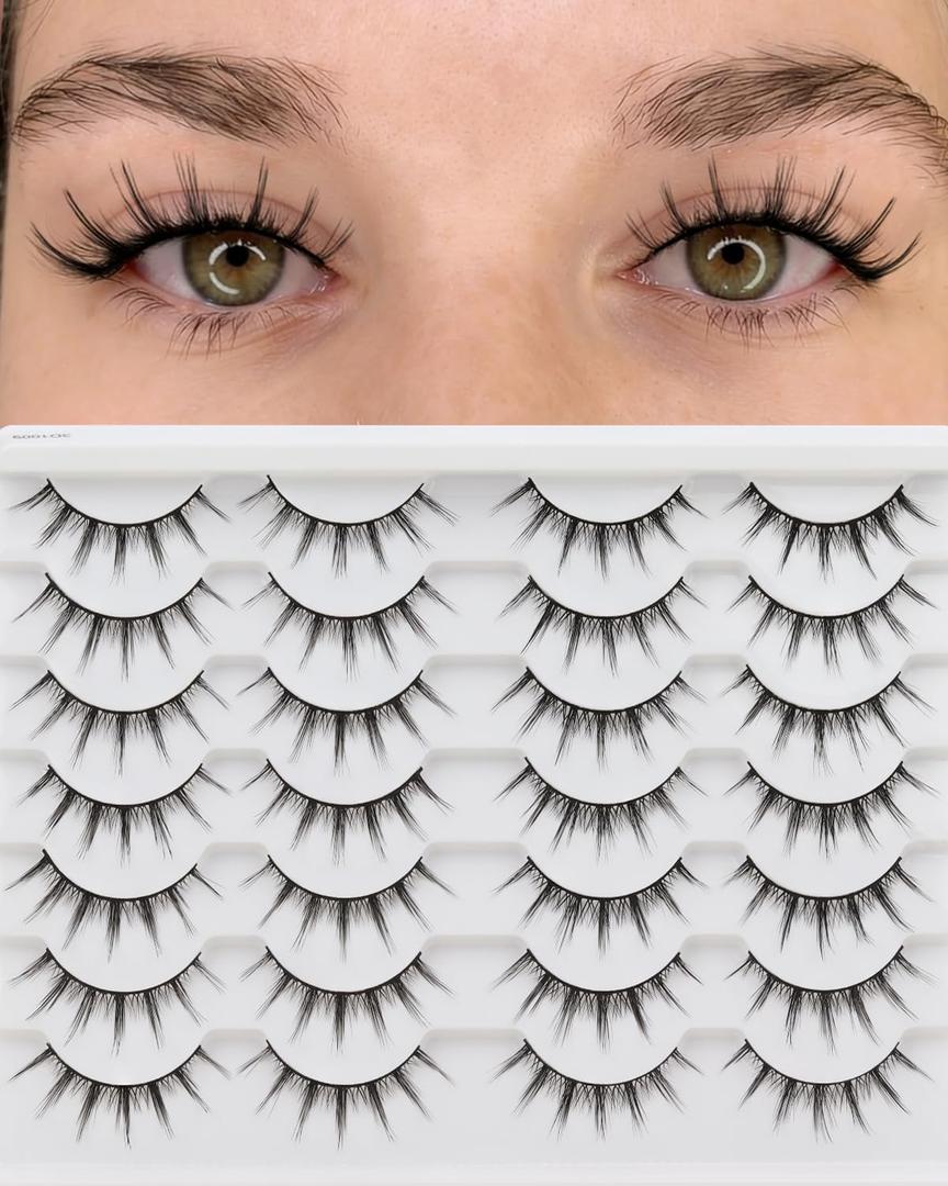 Losha Manga Lashes Fluffy Faux Mink Lashes 14 Pairs Natural False Lashes Pack Wispy Short Anime Lashes Look Like Individual Clusters (3D1009)