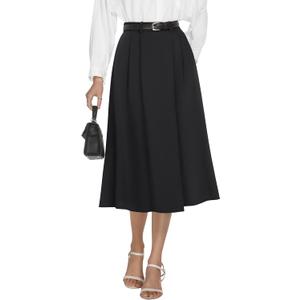 Casly Lamiit Women's High Waisted Midi Skirts Summer Business Skirt Flare Work A Line Pleated Skirt with Pockets (Medium)