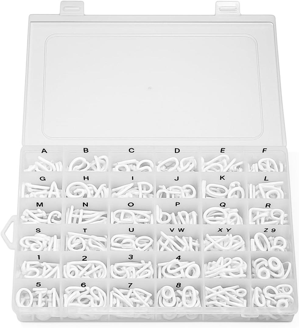 Dunzoom 390 Pieces Letter Board Letters with Plastic Organizer Box for Changeable Felt Board 3/4 White Letters, Numbers & Symbols for Felt Letterboard