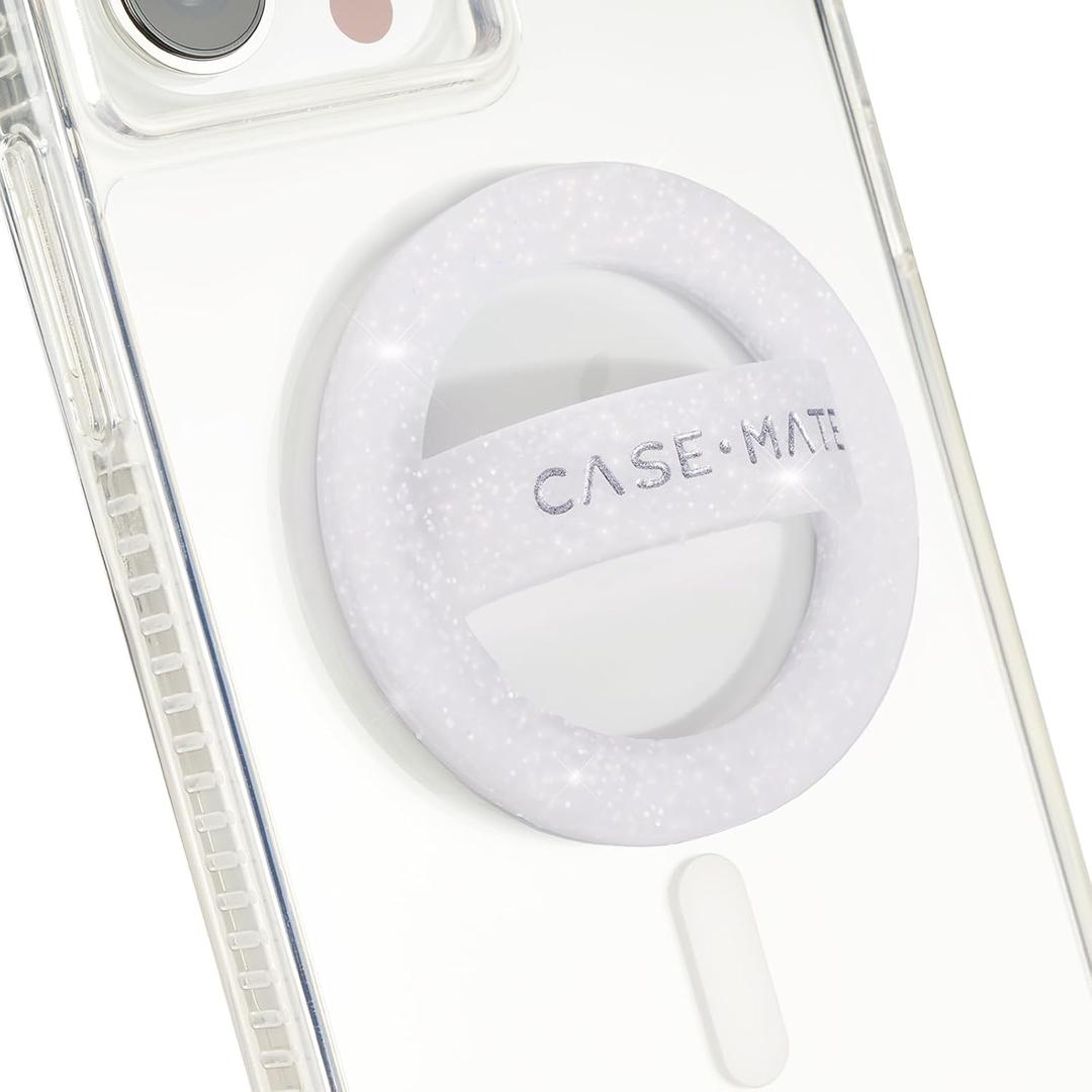 Case-Mate Magnetic Phone Grip MagSafe Loop Grip - Detachable Holder for Hand - Soft Collapsible MagSafe Grips for Back of Phone for iPhone 17 Pro Max/16 Pro Max/15/14/13/12/Pixel 10 - White Sparkle