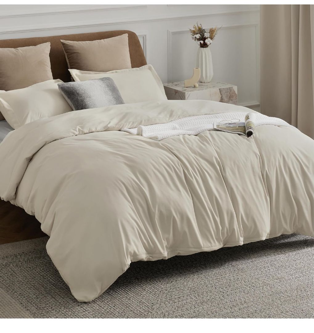 Bedsure Duvet Cover Queen Size - Soft Double Brushed Bedding Set for Kids & Adults, Zipper Closure, 3 Pieces, Includes 1 Duvet Cover (90"x90") & 2 Pillow Shams, NO Comforter, Linen