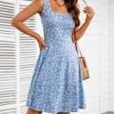 FENSACE Summer Dresses for Women Sleeveless Knee Length Floral Tank Dress (Blue, S)