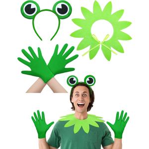 3 Pcs Halloween Frog Costume Accessories Includes Headband Collar Green Gloves for Halloween Cosplay