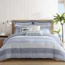 Levtex Home Sand Stripes Blue Full/Queen Comforter Set (90x94in) with 2 Pillowcases (26x20in) - Woven Jacquard Stripe - Blue, Grey, White - Cotton Full/Queen Size Comforter Set - Soft Pre-Washed