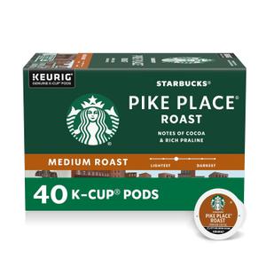 Starbucks K-Cup Coffee Pods, Medium Roast Hot or Iced Coffee, Pike Place Roast, 40 Keurig Pods (EXP 08/22/26)