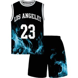 Boy's 2 Piece Outfits Letter Print Hooded Tank Top and Track Shorts Set Workout Clothings Set (Black)