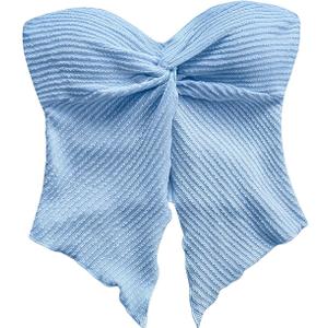 WDIRARA Women's Twist Front Split Tube Top Y2k Bandeau Asymmetrical Tops (Blue)