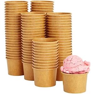 Juvale Pack of 100 Disposable Paper Ice Cream Cups, Dessert Bowls for Sundae Bar, Frozen Yogurt (Brown, 5 oz Sundae Cups)