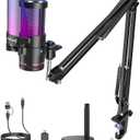 ZealSound Gaming Microphone for PC/Mac/iPhone/Phone  192kHz/24-bit Podcast Mic with Noise Reduction, Tap-to-Mute, Gain, Monitoring, Boom Arm, Pop Filter, RGB Lighting for Streaming, Gaming, Recording (Gradient)