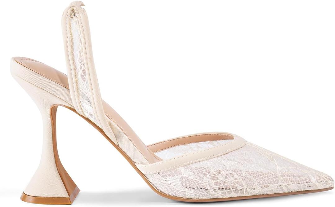 Slingback Mesh Mule Heels for Women with 3.75 Inches Heel (9, Beige)