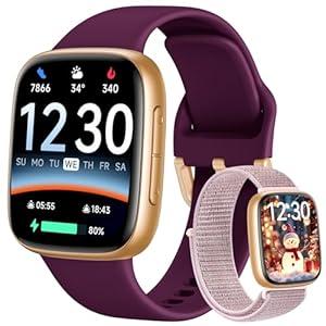 Fitpolo Smart Watch for Women, 1.85" AMOLED Fitness Tracker with Bluetooth Call, Heart Rate/ Sleep/ SPO₂ Monitor, 100+ Sports Modes, 3ATM Waterproof Smartwatch for Android/ iPhone, Includes 2 Bands