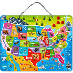 QUOKKA Magnetic Puzzles for Kids Ages 4-6 - Realistic USA Map Puzzles for Toddlers 3-5 - Montessori Educational Toys for 2-4 Years Old - United States Geography Learning Games for Kids 5-8