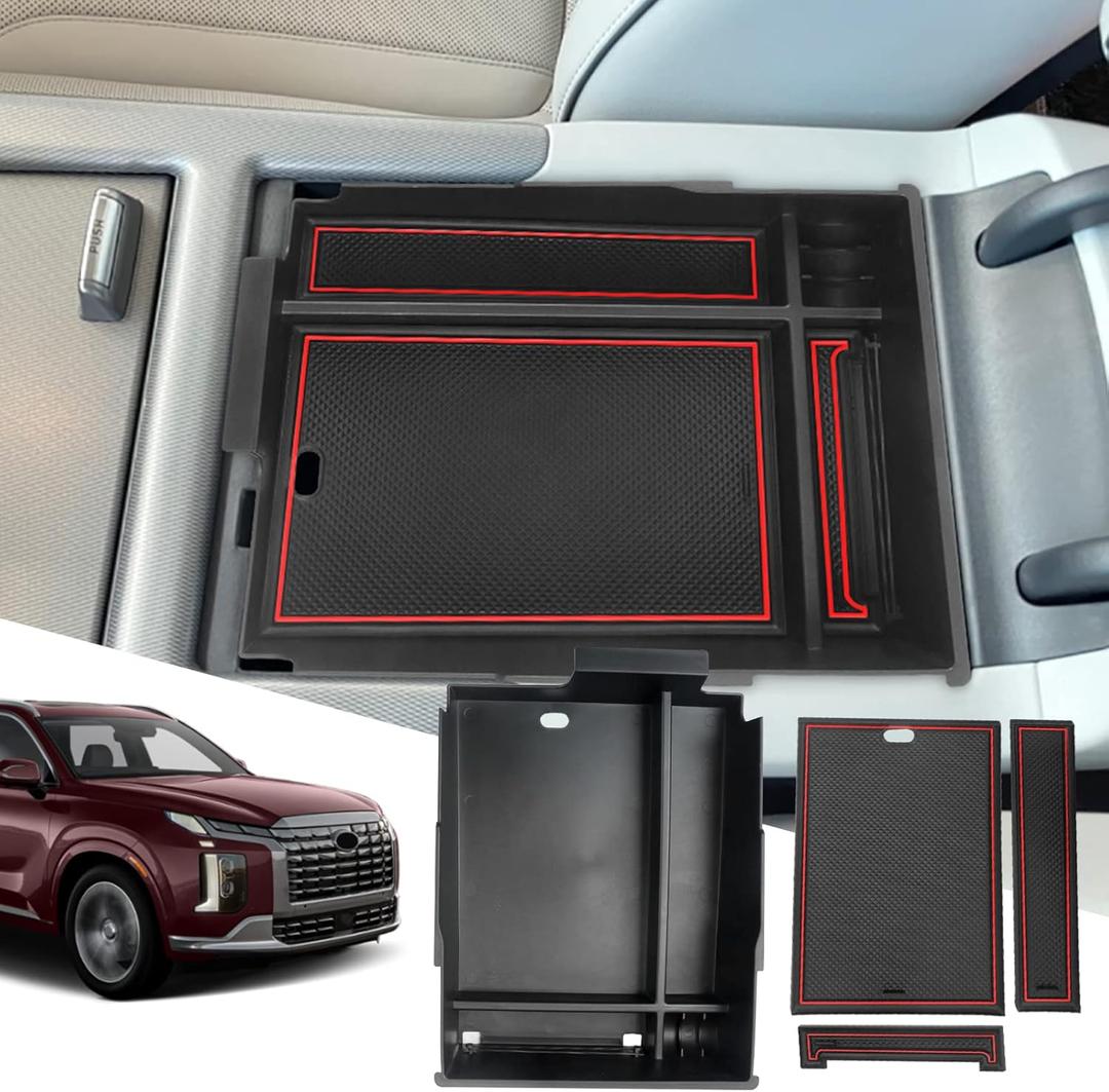 SXCY 2023 2024 H yundai Palisade Center Console Organizer Tray FIT 2023+ 2024 Palisade Armrest Organizer Console Insert Box ABS Secondary Storage 2023 2024 Palisade Accessories(Red)