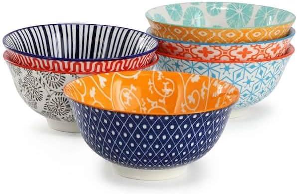 For Elama Emily 6 Piece Assorted Design 20 oz Porcelain Footed Bowl Set in Assorted Colors