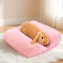 Vicenpal 15.7 x 14 Inch Pink Rabbit Bed Thickened Soft Fluffy Bunny Bed Warm Cuddle Cushion Plush Mat Small Pet Flop Mat Cotton Pillow Concave for Rabbit Guinea Pig Small Animals