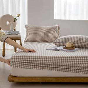 Kimko Buffalo Plaid Anti Slip Cover Grid Checkered Fitted Sheet for Bedroom,Gentle,Soft,Home Cozy and Breathable Single Item :Fitted Sheet* 1 (# 03, Full :47''X79'')