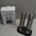 CIRCLE JOY Electric Salt and Pepper Grinder Set Stainless Steel Spice Grinder Automatic Pepper Mills with Easy-to-Carry Dual Charging Station, White Led Light, and Adjustable Coarseness, Silver