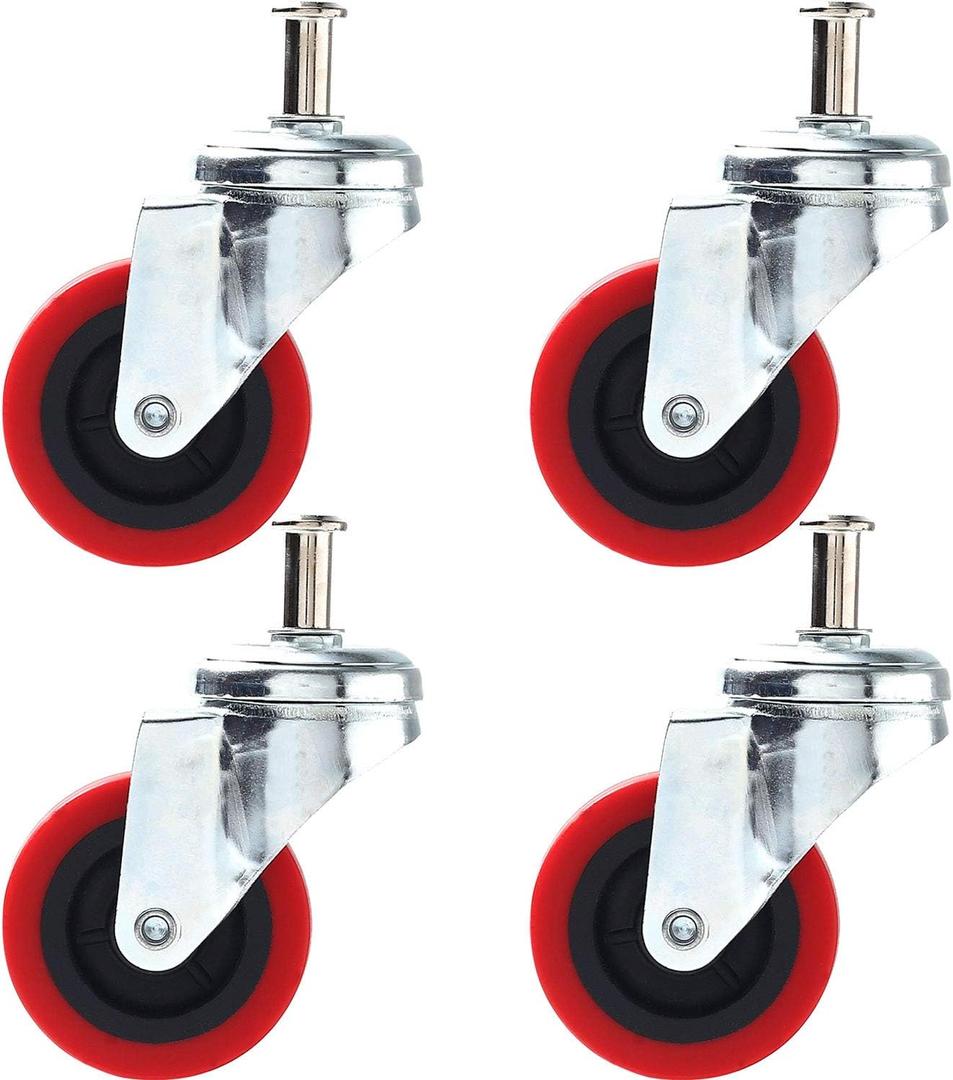 4 Pack Heavy-Duty 2.5" Swivel Caster Wheel Creeper Service Cart Stool Post Mount (Red)