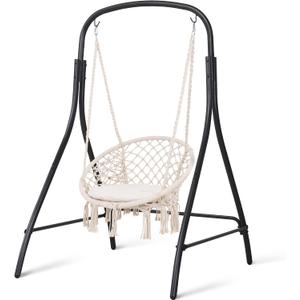 SUNCREAT Indoor Hammock Swing Chair with Stand, Hanging Chair Outdoor with Stand, 400 lbs Capacity, Beige