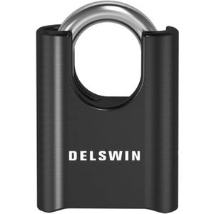 DELSWIN 4-Digit Combination Lock Outdoor Padlock - Heavy Duty Locker Lock with Hardened Steel Shackle, Waterproof Combo Lock for Gym Locker, Hasp Storage, Shed, Fence, Gate (Obsidian Black,1Pcs)
