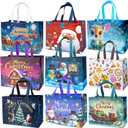 JWSCYSY 9Pcs Christmas Gift Bags, Reusable Non-Woven Tote Bags with Handles for Xmas Gifts Wrapping Holiday Party Supplies
