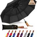 SIEPASA 49/54/62 Inch Windproof Golf Umbrella - Automatic Open/Close, Real Wood Handle - Large Folding Travel Umbrella for Wind, Rain & Sun Protection. (Black)
