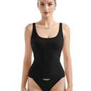 SUUKSESS Women Padded Cotton Ribbed Long Tank Tops 2025 Summer Going Out Basic Scoop Neck Cami Tops Sleeveless Casual Shirts (Black, M)