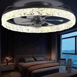LUDOMIDE Ceiling Fans with Lights, Low Profile Ceiling Fan with Remote, 20” Modern Reversible Flush Mount Ceiling Fan, 3 Colors Temperature Dimmable for Bedroom