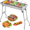 Barbecue Charcoal Grill Stainless Steel Folding Portable BBQ Tool Kits for Outdoor Cooking Camping Hiking Picnics Tailgating Backpacking or Any Outdoor Event (Large)