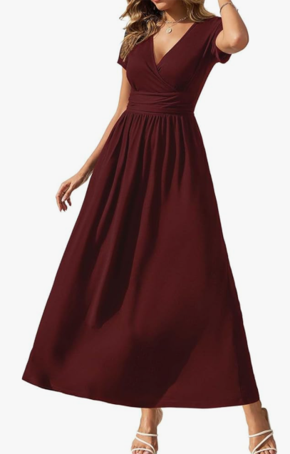 Gracyoga Women's Summer Dresses 2025 Short Sleeve Maxi Dress Casual V Neck Flowy Sundress with Pockets L