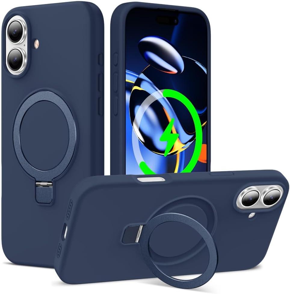 ZHK Liquid Silicone Designed for iPhone 17 Case with Magnet Stand, [Precise Camera Lens Protection][Mil-Grade Drop Shockproof][Soft Anti-Scratch Microfiber Lining] Slim Fit Cover, Navy Blue (iPhone 17 6.3 inch)