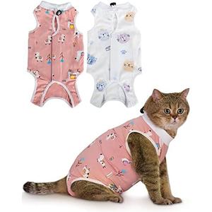 ANWA 2 Pack Cat Recovery Suit - Breathable Cat Onesie for Cats After Surgery Female, Kitten Surgery Recovery Suit Female Abdominal Wounds L