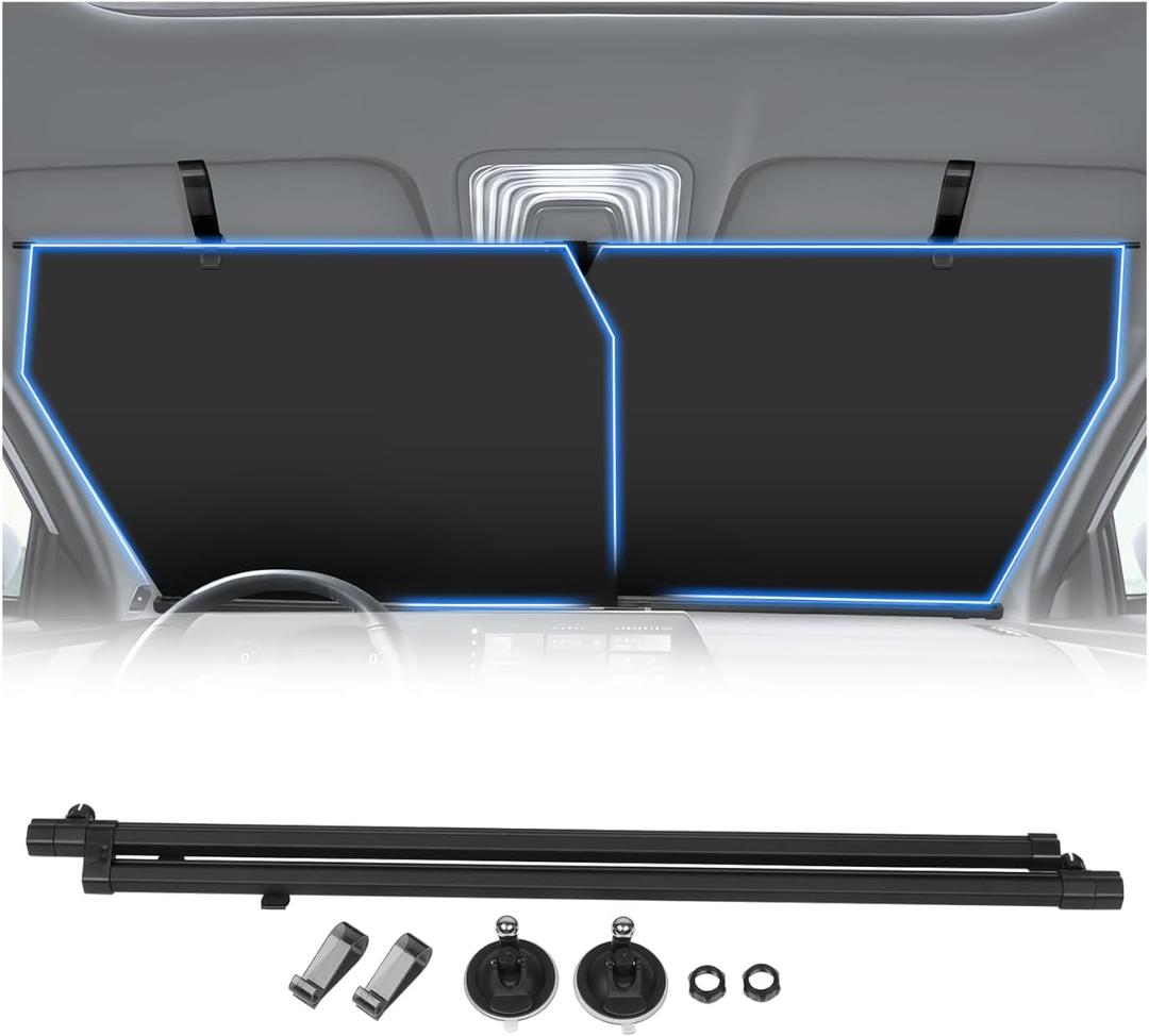 Retractable Car Windshield Sun Shade Automatic Sunshade, Protect Interior from Sun Rays & Heat Damage for Daily Parking & Road Trips, Universal for Cars Suvs Trucks (Not for High Curve & Dashboard)