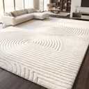 Beige Solid Color 8x10 Area Rug,Large Washable Living Room Rug