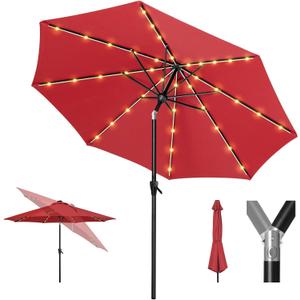 Tempera Solar Patio Umbrella 40 LED Lighted Outdoor Umbrella Table Market Umbrella with Push Button Tilt and Crank, Solar Umbrella with Sturdy Pole&Fade Resistant Canopy, Easy to Set