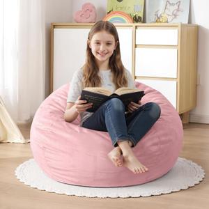 2FT Bean Bag Chair,2' Bean Bags with Handle,Small Beanbag Chair | Comfy Beanbag with Memory Foam Filled,Teardrop Bean Bag Sofa with Washable Velvet Cover for Bedroom,Living Room-Light Pink, 2FT-28"x28"x22"