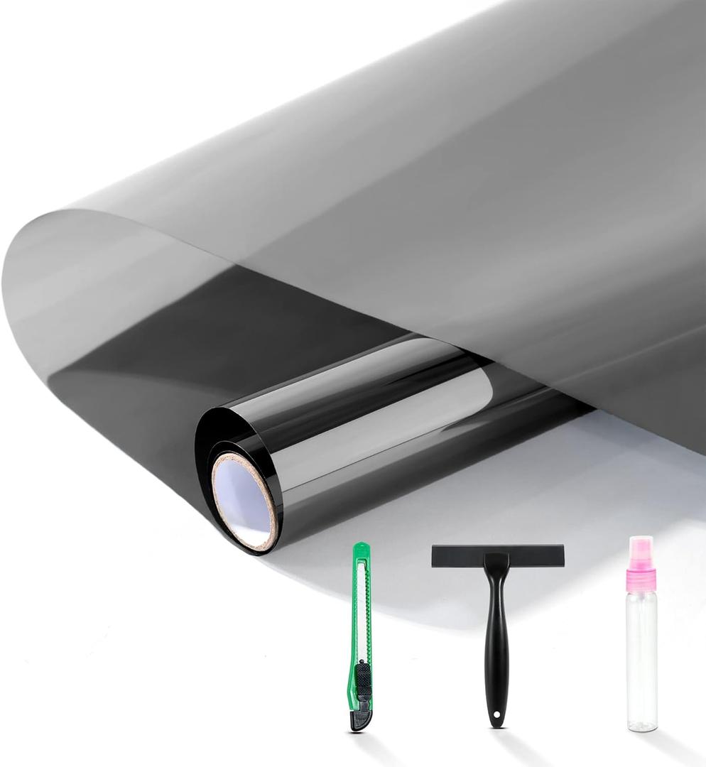 FuFin One-Way Window Privacy Film with Free Installation Tools,Premium PET Material,Heat Control 99% UV Blocking and Privacy Protection Window Film.Window Tint for Home Office (Grey 31.5"196.9") (Gray)